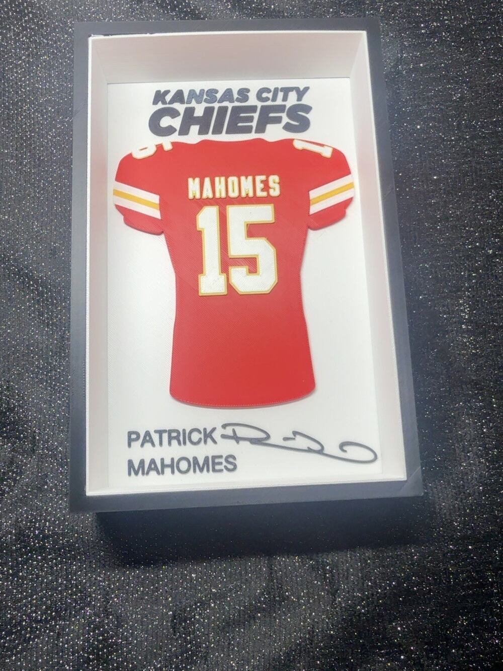 Patrick Mahomes Kansas City Chiefs NFL 3D Printed Jersey Shadowbox Display